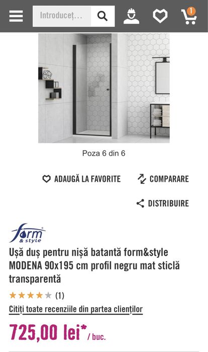 Usa Dus Batanta Basano Modena 90x195 cm Profil Negru mat