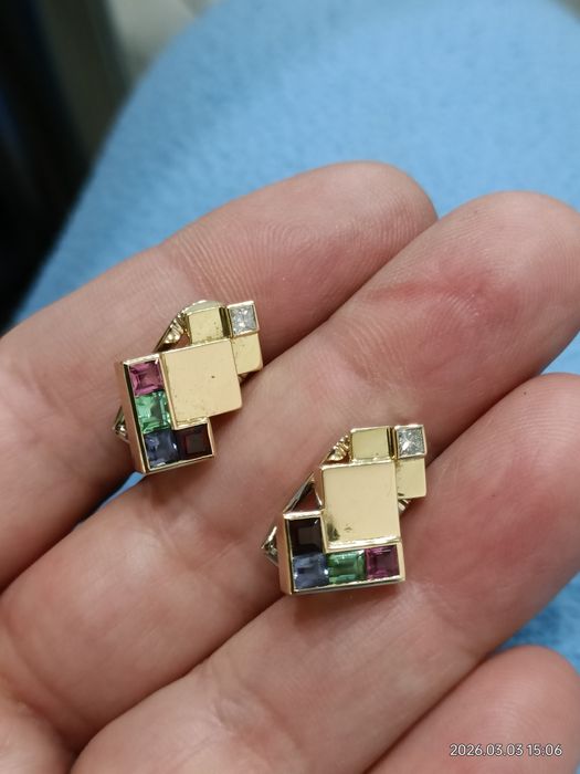 Vind cercei art deco din aur 18kt cu safir si diamante