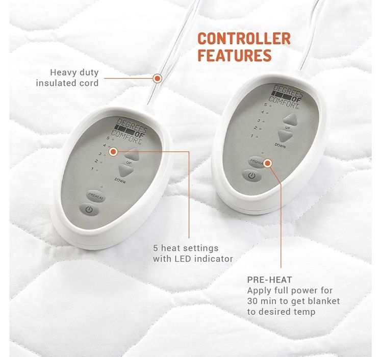 Topper electric Degrees of Comfort pentru saltea din SUA, dual control, consum redus, ca nou