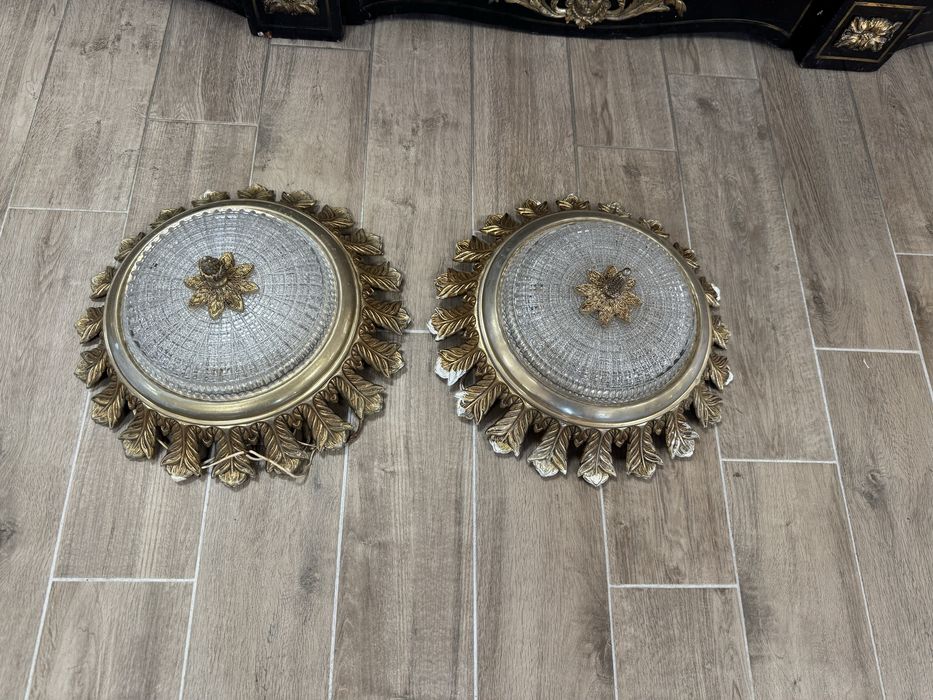 Pereche aplice/plafoniere - bronz si cristal