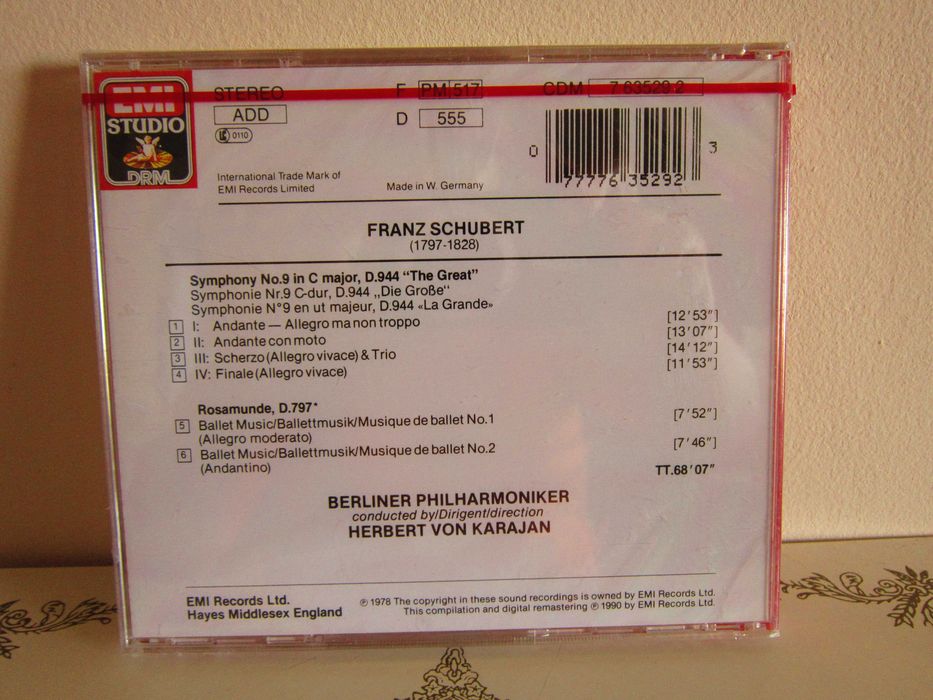 cadou rar Karajan Schubert Symphonie 9 "The Great" &Rosamunde cd nou