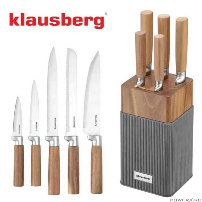 Set de cutite 6 piese, cu bloc de salcam, otel inoxidabil, Klausberg