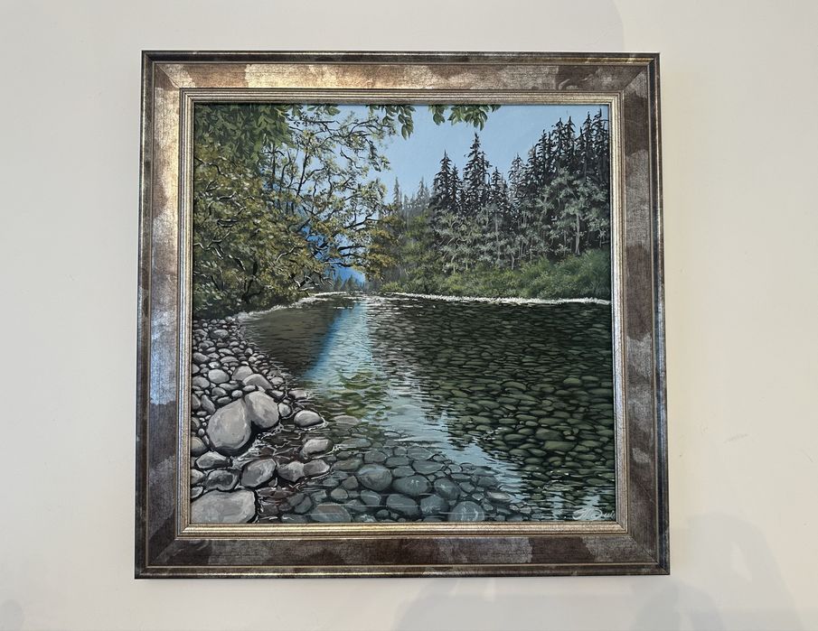 Tablou original pictat manual – acrilic pe pânză, 50×50 cm, înrămat