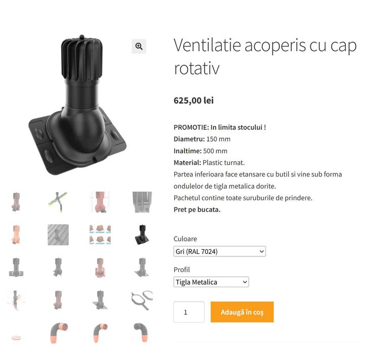 Ventilatie acoperis Perfecta IZOLATA ROTO WIND tigla metalica gri