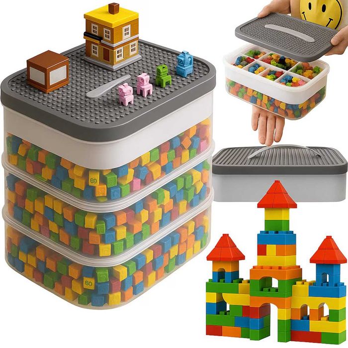 Cutie organizatoare pentru cuburi Lego si jucarii modular 3 nivele
