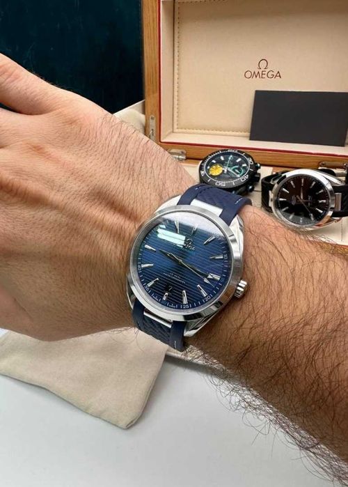 omega seamaster aquaterra сребристо/синьо