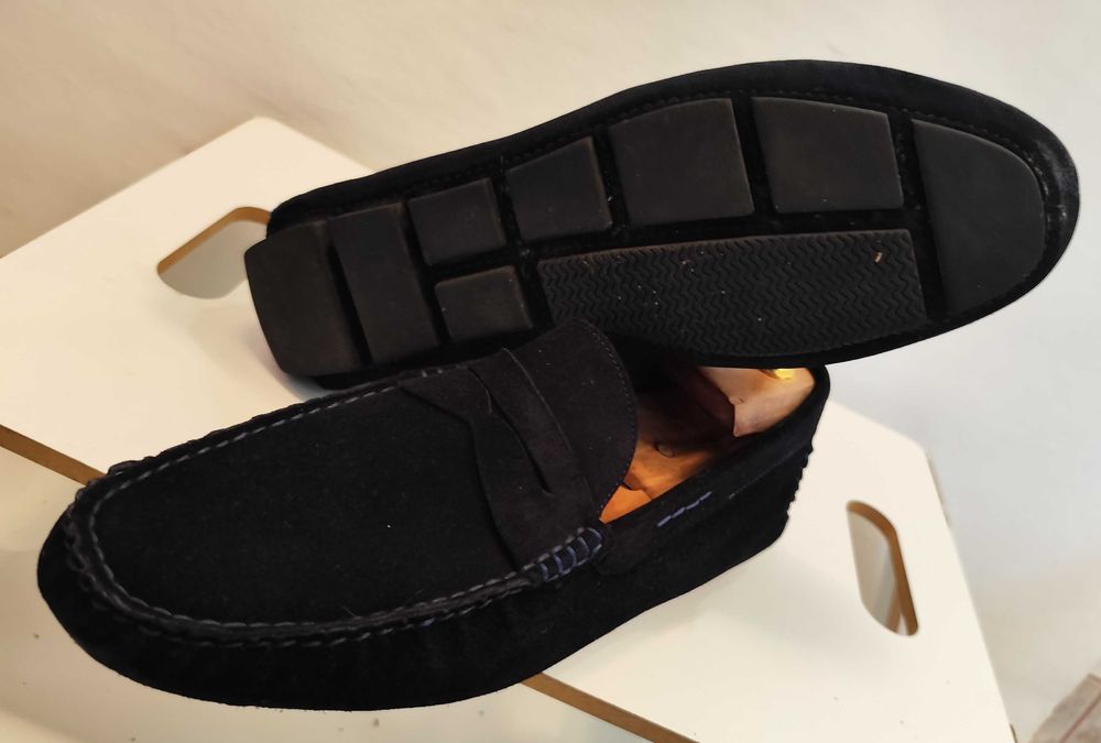 Pantofi mocasini casual 44 slip on Lav Atigianale piele naturala moale albastru