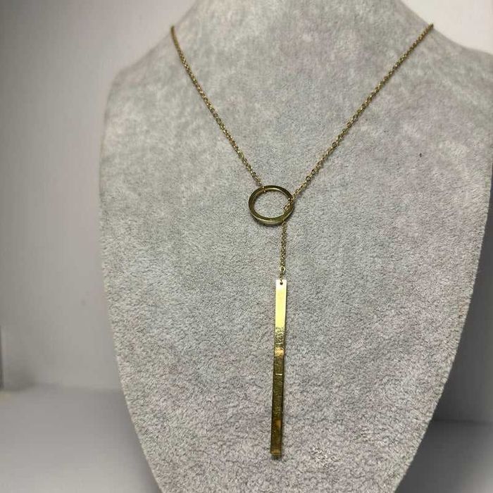 Colier Lariat din Aur 14K cu Cerc și Element Vertical