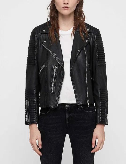 AllSaints Estella Дамско Кожено яке Агнешка Кожа Черно Medium UK 10