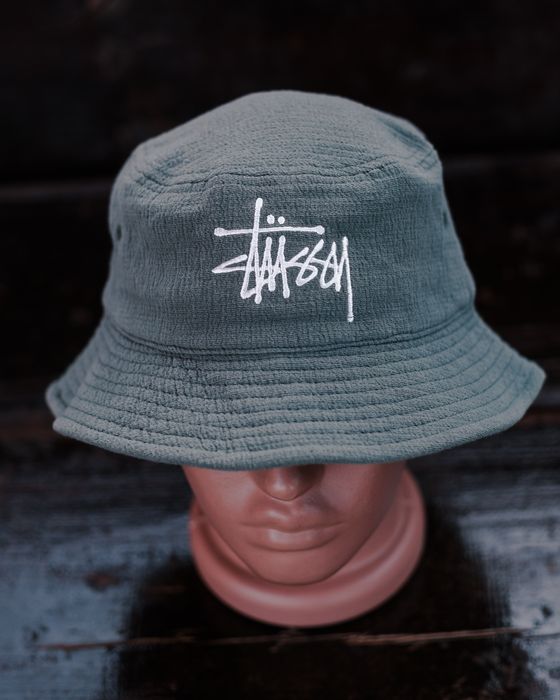 Bucket palarie fisherman hat Stussy cotton crinkle fabric petrol grey