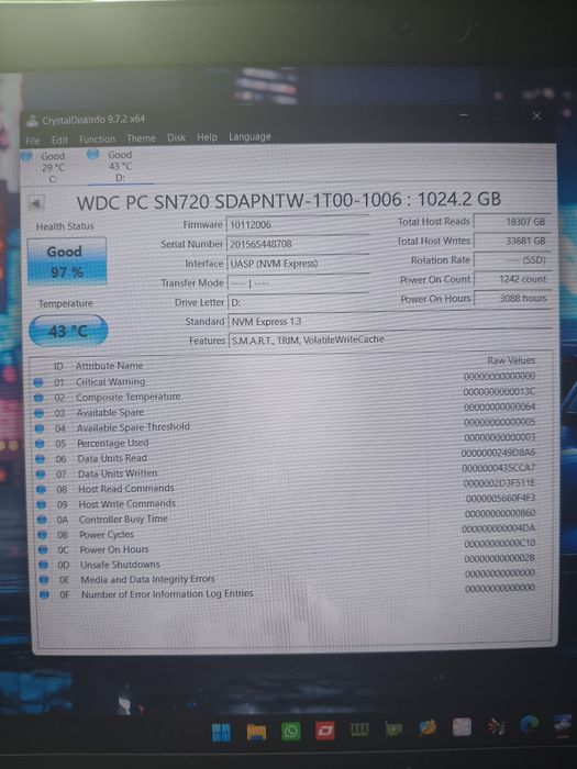 SSD M2 NVME Western Digital  1tb 97% life