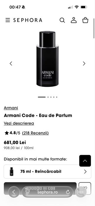 Armani Code 75ml EDP, nou, 100% original, posibilitate verificare autenticitate in persoana