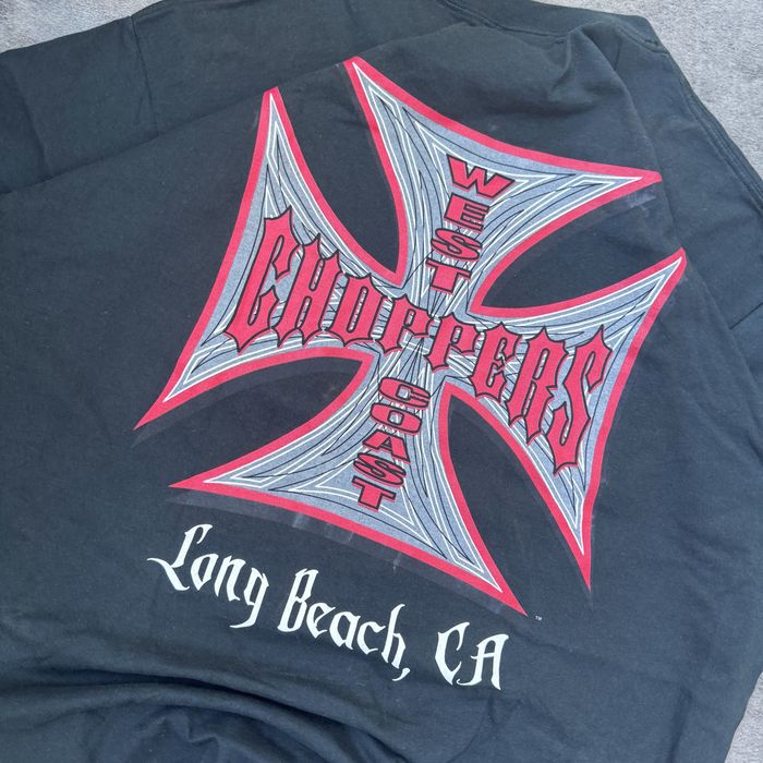 Tricou  vintage West Coast Choppers Long Beach CA Negru XL Y2K Biker Cross Graphic