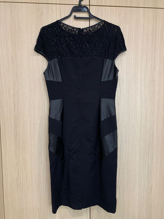 Коктейлна рокля, плат, кожа, дантела, р-р 38