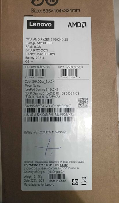 Laptop Gaming LENOVO IdeaPad Gaming 3 15ACH6 AMD Ryzen 7 5800H pana la 4.4GHz 15.6" Full HD 16GB SSD512GB NVIDIA GeForce RTX 3050Ti 4GB Win11pro