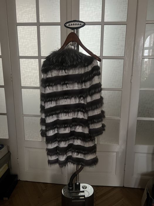 Haina blana naturala vulpe si chinchilla gri-alb