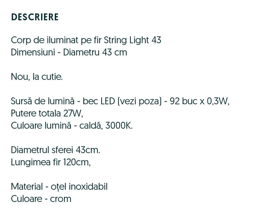 Corp de iluminat LED, crom, 43cm