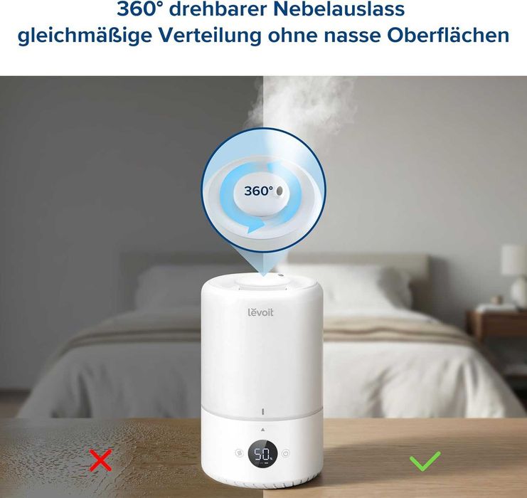 Levoit 3L Dual 200S интелигентни овлажнители за спалня, пълнене отгоре, тих, Персонализирайте влажността за дома, дифузер за етерични масла