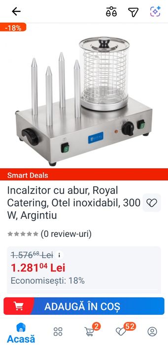 Aparat profesional Hot-Dog Royal Catering - 4 țepi, Oțel Inoxidabil
