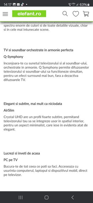 Vand TV SAMSUNG 214 cm / 85"