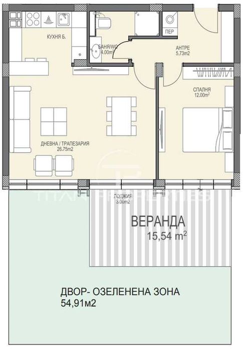 Двустаен апартамент Христо Смирненски