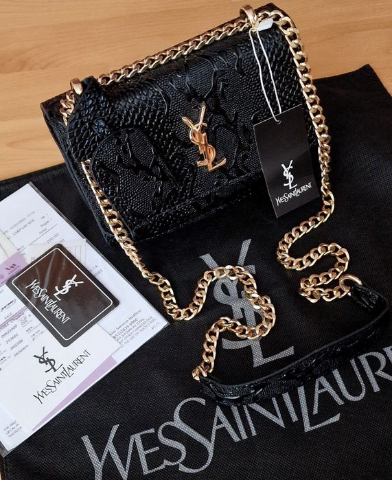 Geanta mini model croco, logo metalic auriu, saculet, etichetă incluse