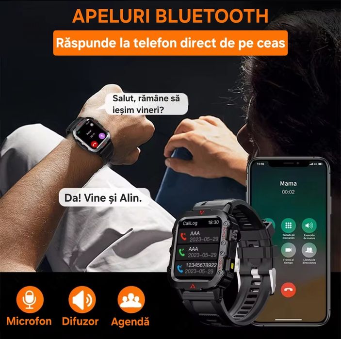 Ceas Smart Top Sport: de mână sau de agățat. Mod Sport+Sănătate. Apel.