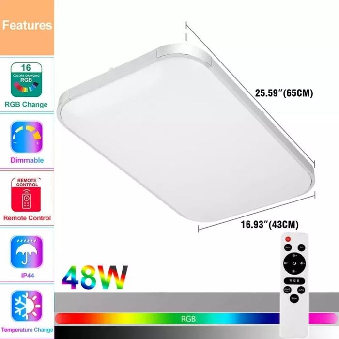 Panou Led RGB cu Telecomanda,Dimmabil,50W,NOU NOUT Sigilat,65cm x 43cm