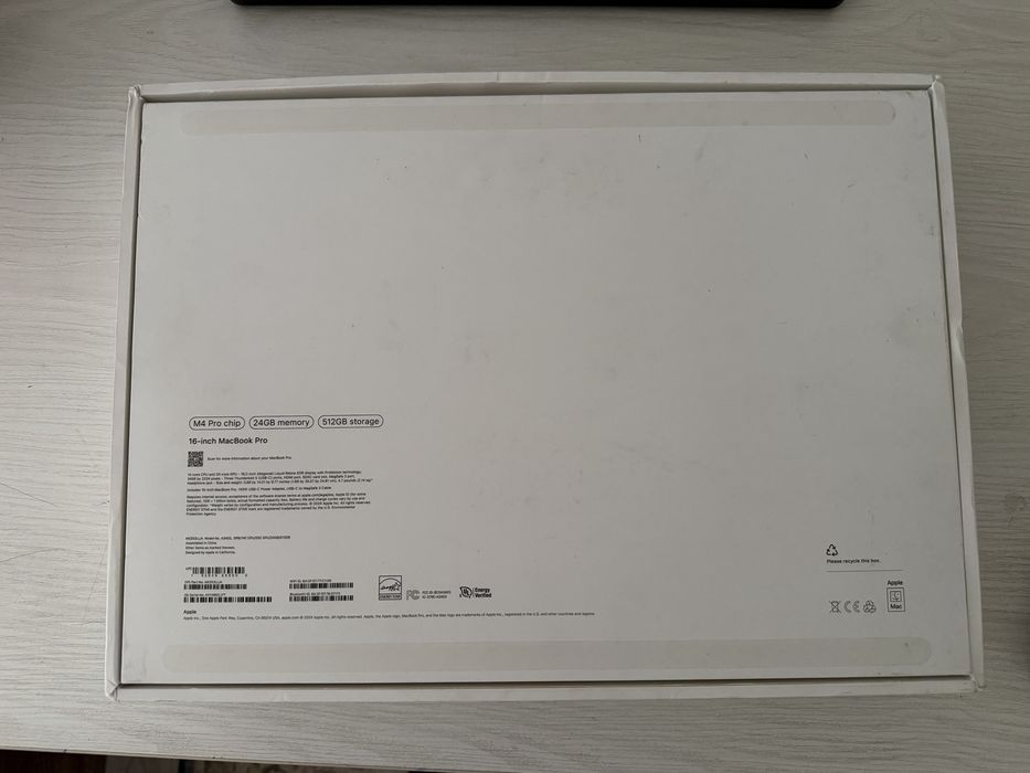 MacBook Pro 16” M4 Pro, 24 GB / 512 GB, Space Black. 2024-yilgi.
