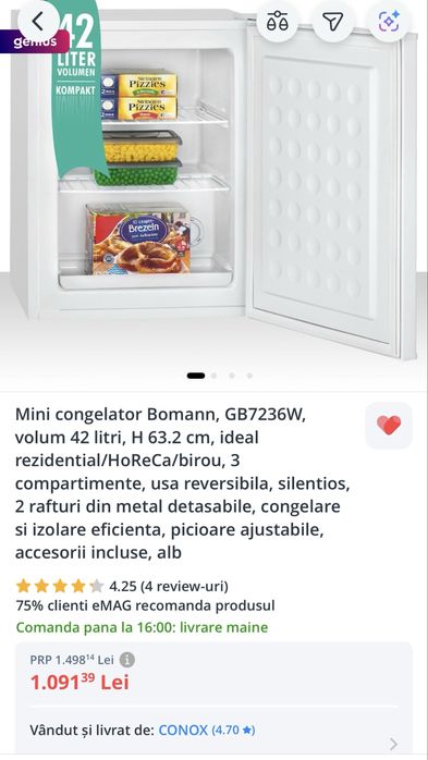 Mini Congelator cu compresor 42L pentru acasa,birou sau rulota