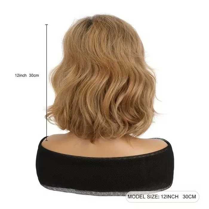 Асиметрична чуплива пшенично руса перука с тъмни корени