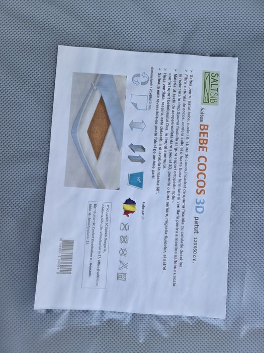 Saltea bebe cocos 120 x60 cm noua