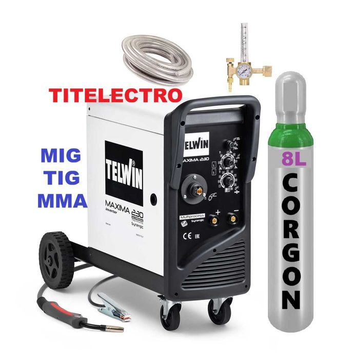 Pachet aparat sudura Maxima 230 Synergic Telwin + tub + ceas