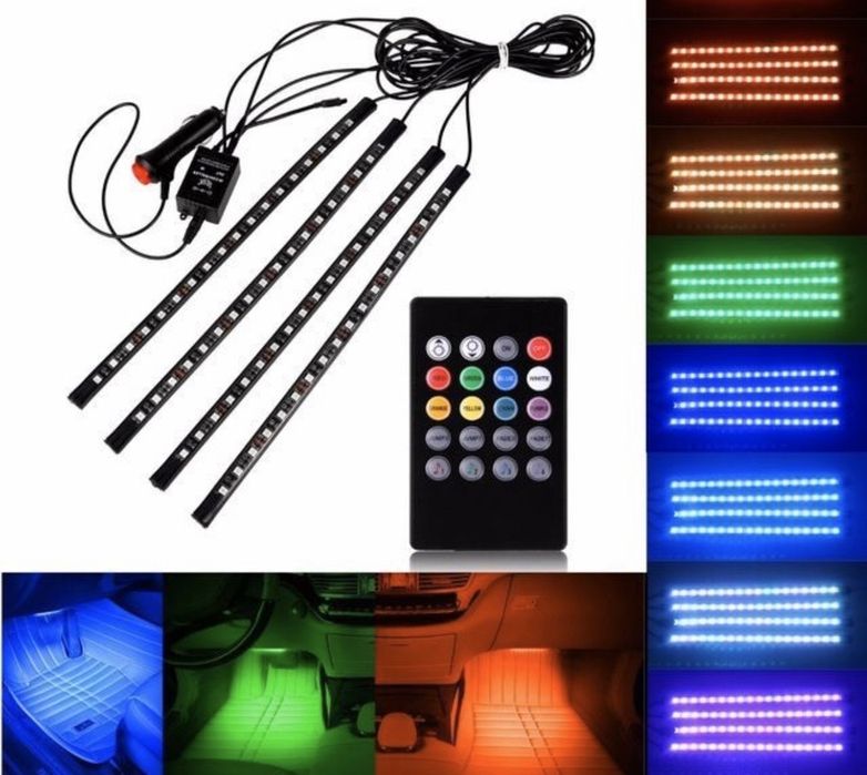 Lumini Ambientale auto 12V Banda LED RGB *Telecomanda sau Bluetooth