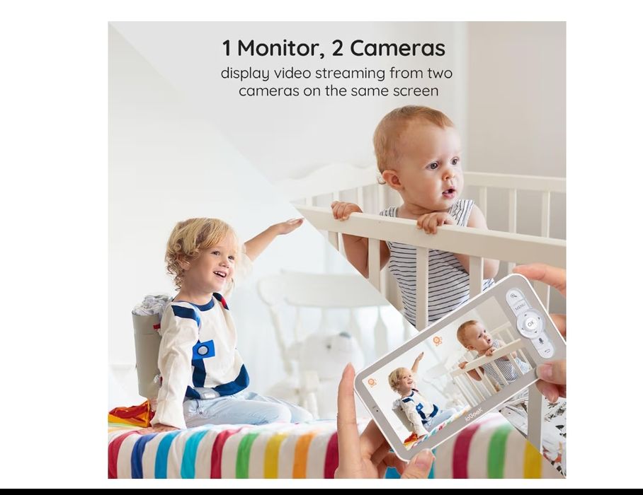 Monitor pentru bebeluși ieGeek 2K cu ecran divizat,
