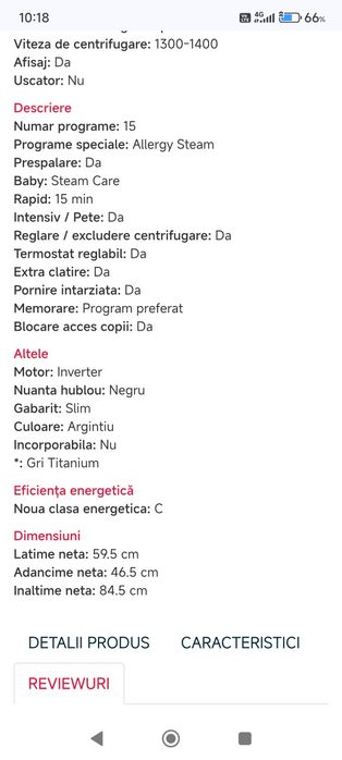 Mașină spălat rufe slim 7 kg /setare timp/temperatura/aburi