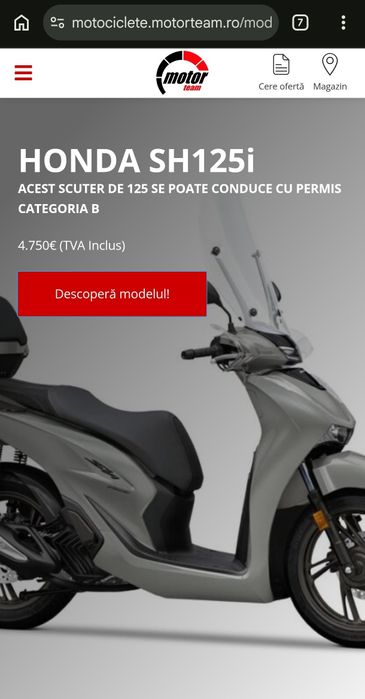 AVANS 1500 euro  scuter Honda SH125i Rate fără dobândă   garanție
