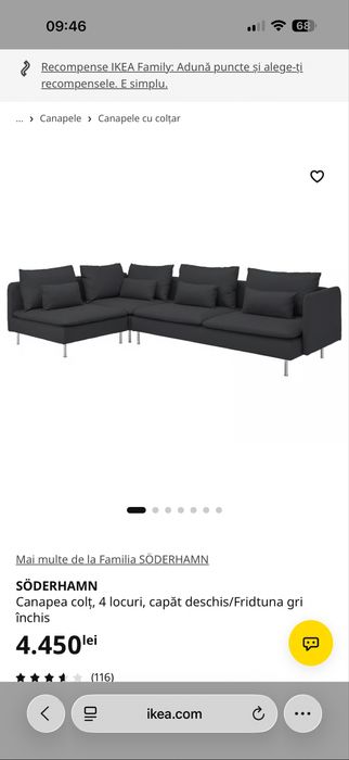 Canapea gri inchis ikea