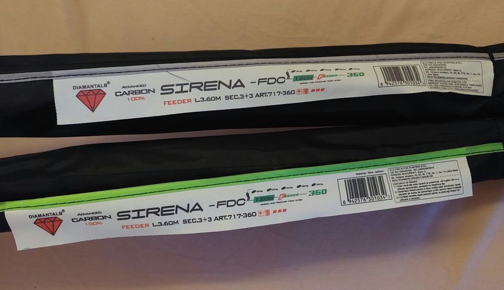 Set 2 Lansete Feeder 3,6 m, 120g, Diamant Alb, Sirena, carbon 100%