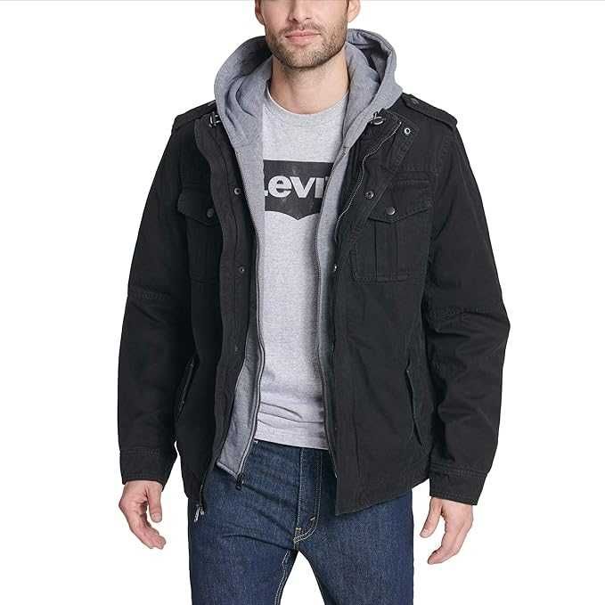 Levi's Men's Washed Cotton Hooded Military Jacket