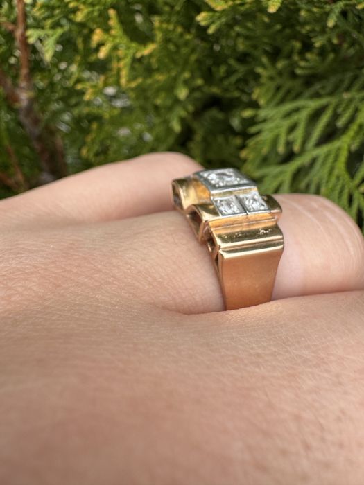 Inel model tank aur, platina si diamante