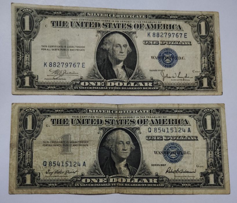 Dolar argint certificat (Silver Dollar Certificate) 1935 C și 1957 A