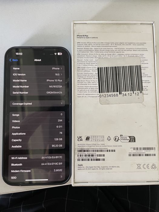 Iphone 15 plus  с гарация до 03.2026 като нов