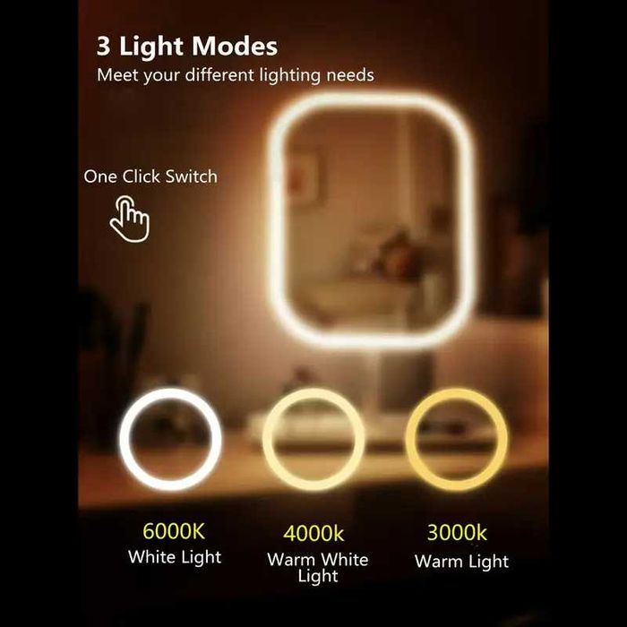 Oglindă de machiaj LED cu 3 moduri de lumină