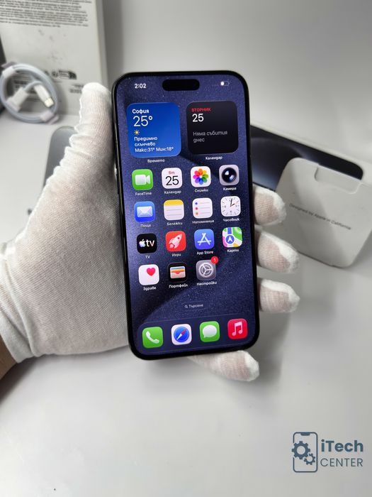 iPhone 15 Pro Max, 256GB, Blue, 100% батерия, ОТЛИЧЕН, 1г. ГАРАНЦИЯ!