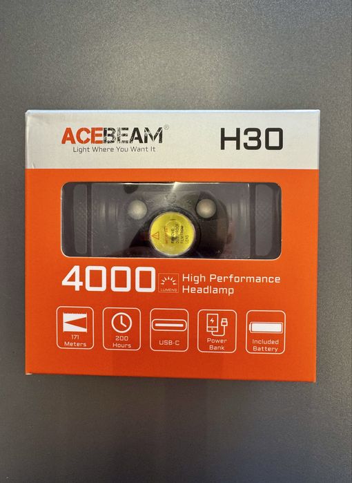 Acebeam H30 | Професионален челник за проследяване и нощен лов | Бяла, Червена и Зелена светлина