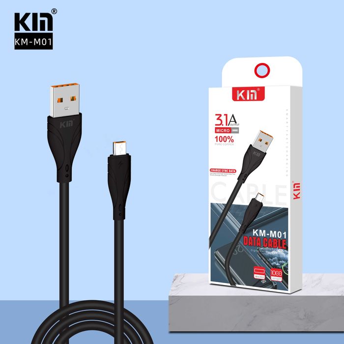 Кабель для зарядки KIN KM01, Micro-USB, 3A, быстрая передача, 1 м