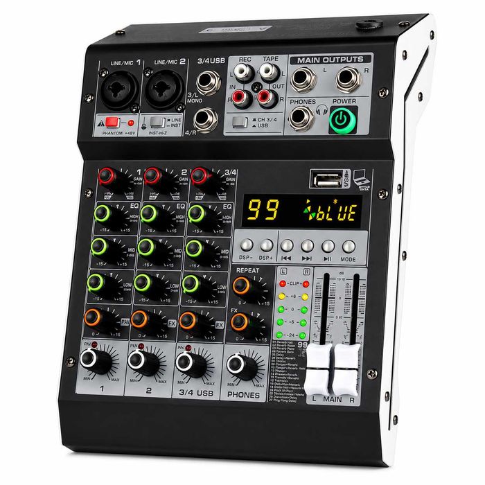 Pasiv mixer audio 4 canale KT4M Stereo canal USB Bluetooth 99 digital DSP efecte LED ecran