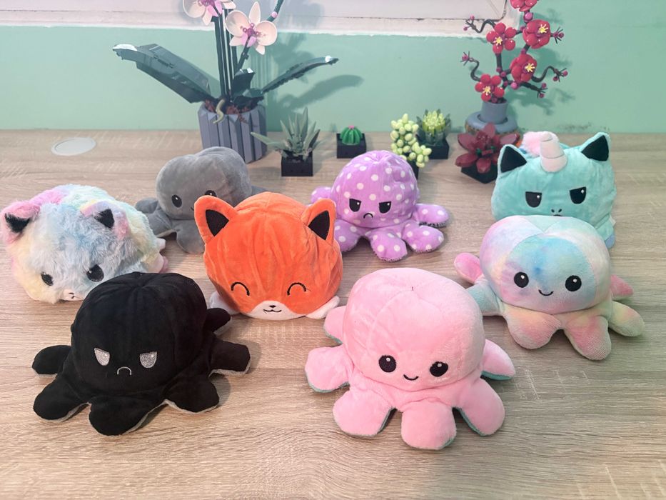 Плюшена играчка с 2 лица - октопод, лисица, еднорог