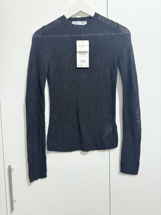 Pulover tricotat subțire mix lana alpaca negru Zara mărimea S